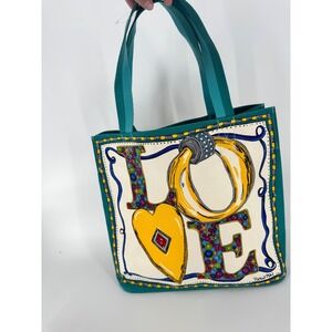 Brighton Tote Bag Women OS Teal Love Jewel Graphic Canvas Shoulder Bag